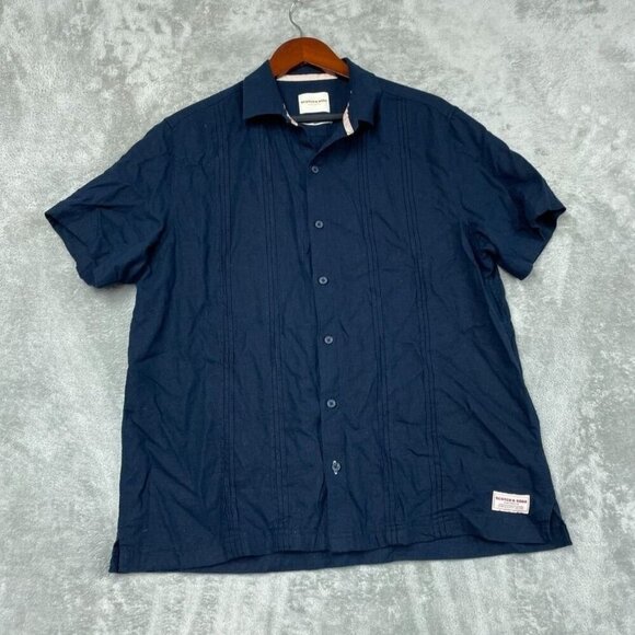 Scotch & Soda Blue Short Sleeve Linen Blend Button-Up Shirt L a1399 - Picture 1 of 7